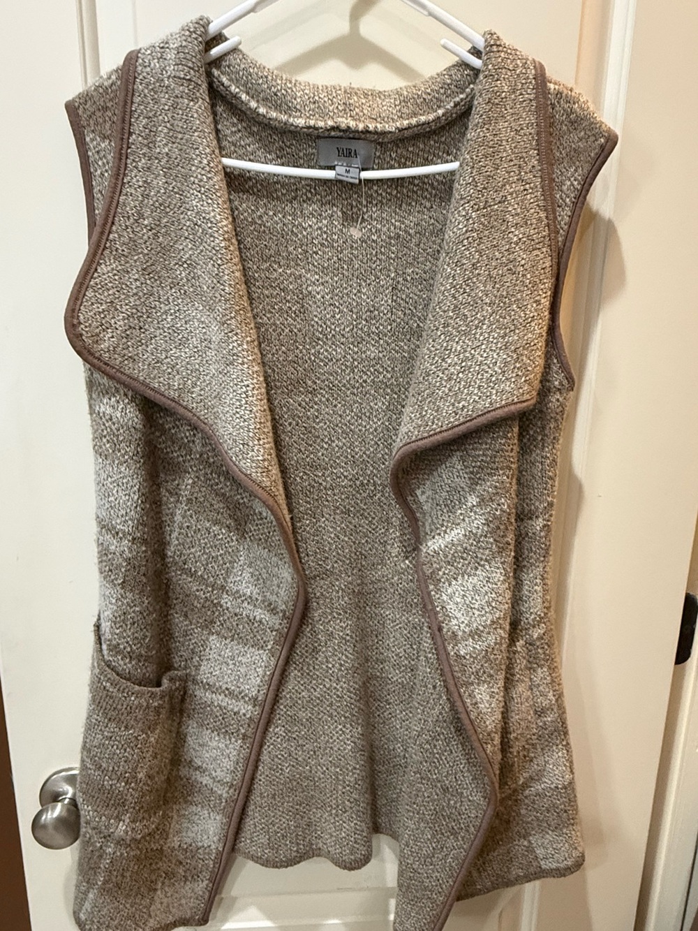 Yala Taupe Open-Front Sleeveless Knit Vest